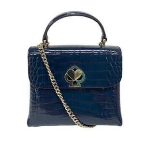Kate Spade Romy Mini Croc Embossed Leather Bag - Like New- Navy 7×6.25
